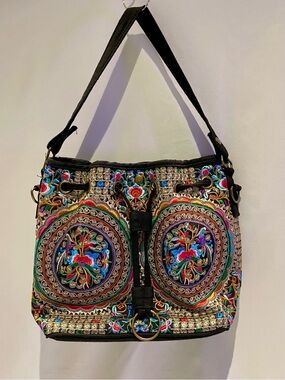Cirque Du Soleil LUZIA Embroidered Cinch Convertible Bag Boho Ethnic Tote